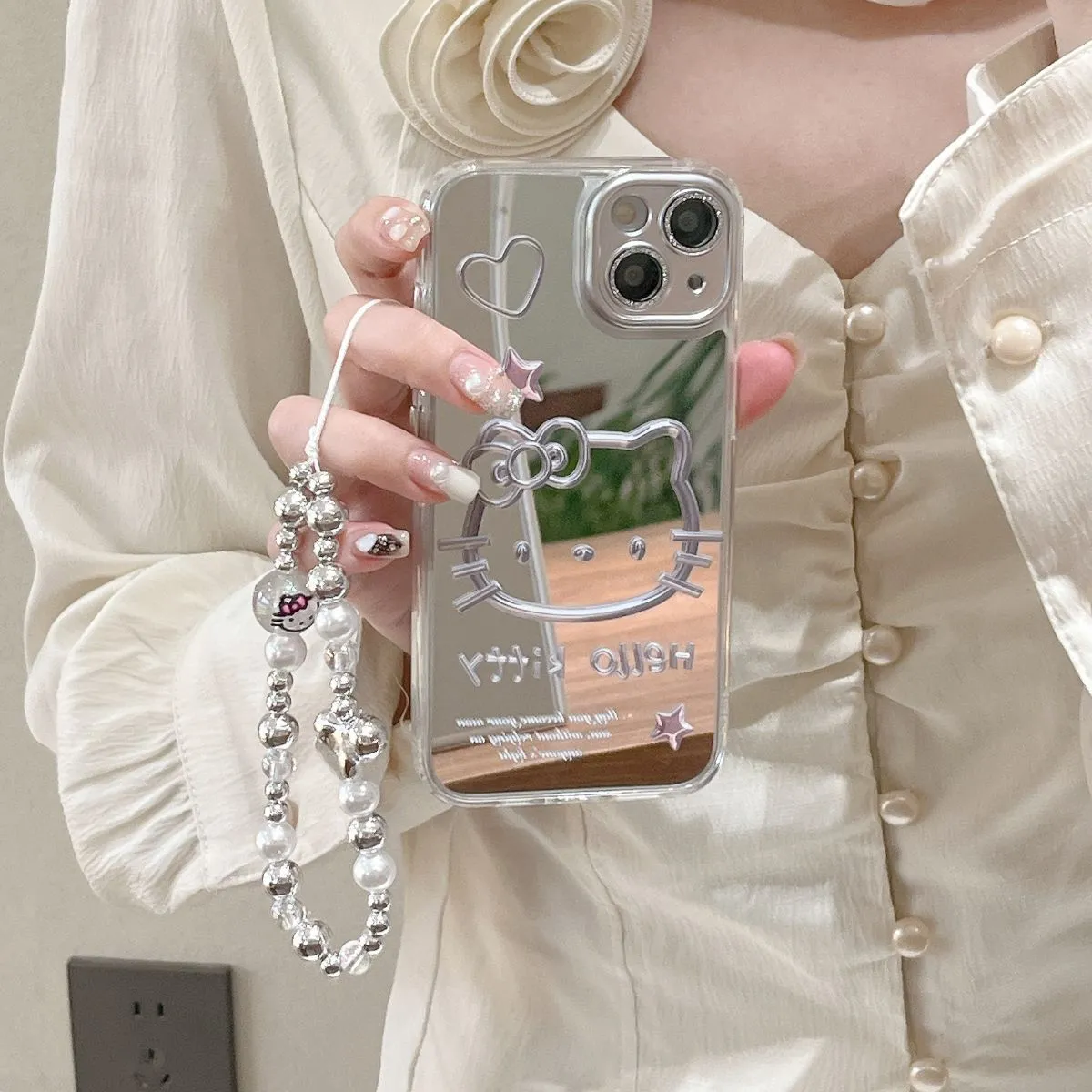 Glitter Mirror 3D Hello Kitty Star Case for iPhone 17, Compatible with iPhone 16/15/14 Pro Max & 13, Sparkly Reflective Bumper Cover